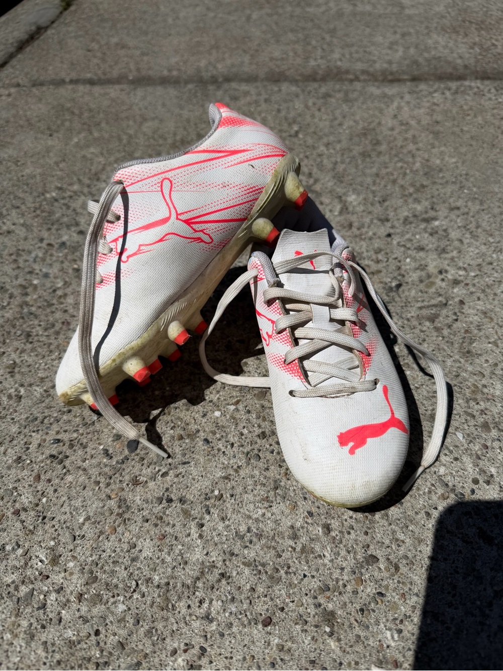 Puma White and Coral Soccer Cleats with Pink Accents- little girl